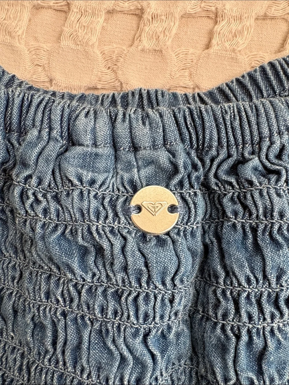 Roxy Girls Blue Denim Sundress Smocked Back 100% cotton
